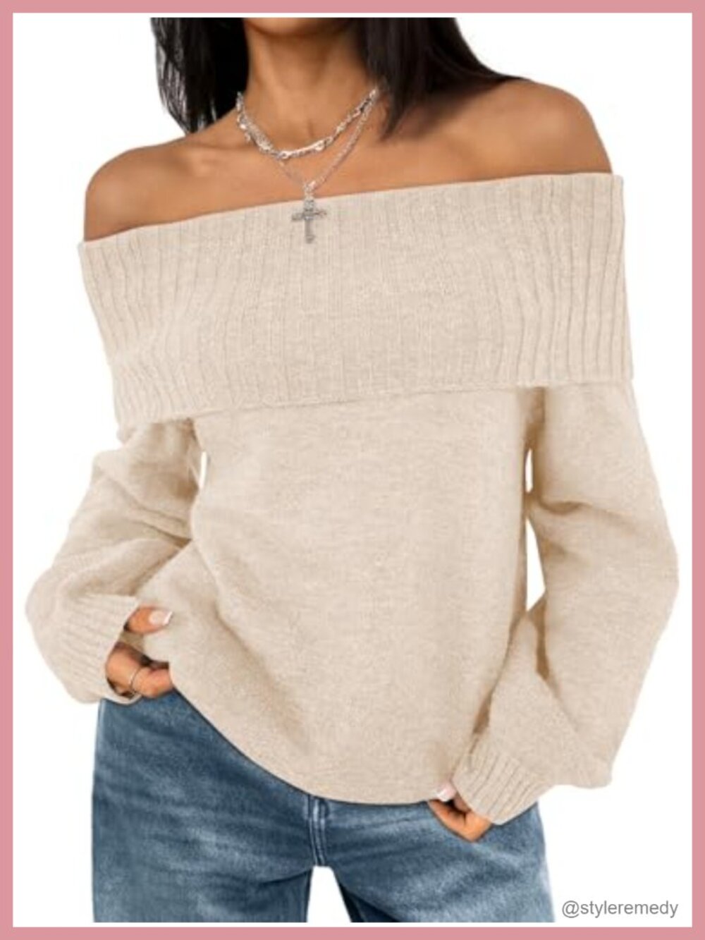 Womens Off The Shoulder Oversized Sweater Loose Knit Pullover Long Sleeve